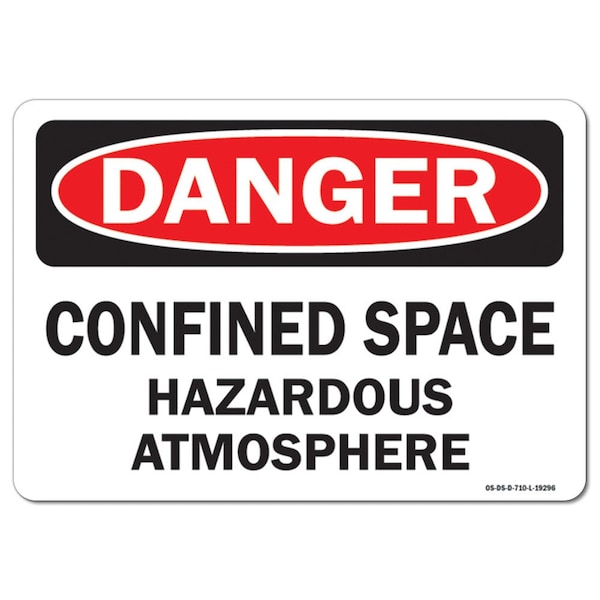 OSHA, Confined Space Hazardous Atmosphere, 5in X 3.5in, 10PK, 3.5" H, 5" W, Landscape, PK10